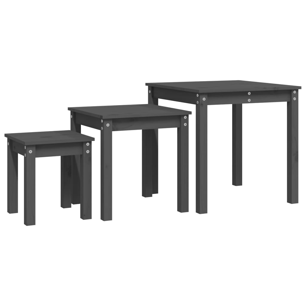 3-Piece Grey Pine Wood Nesting Tables Set