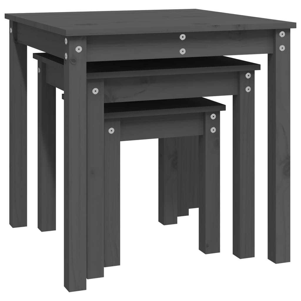 3-Piece Grey Pine Wood Nesting Tables Set