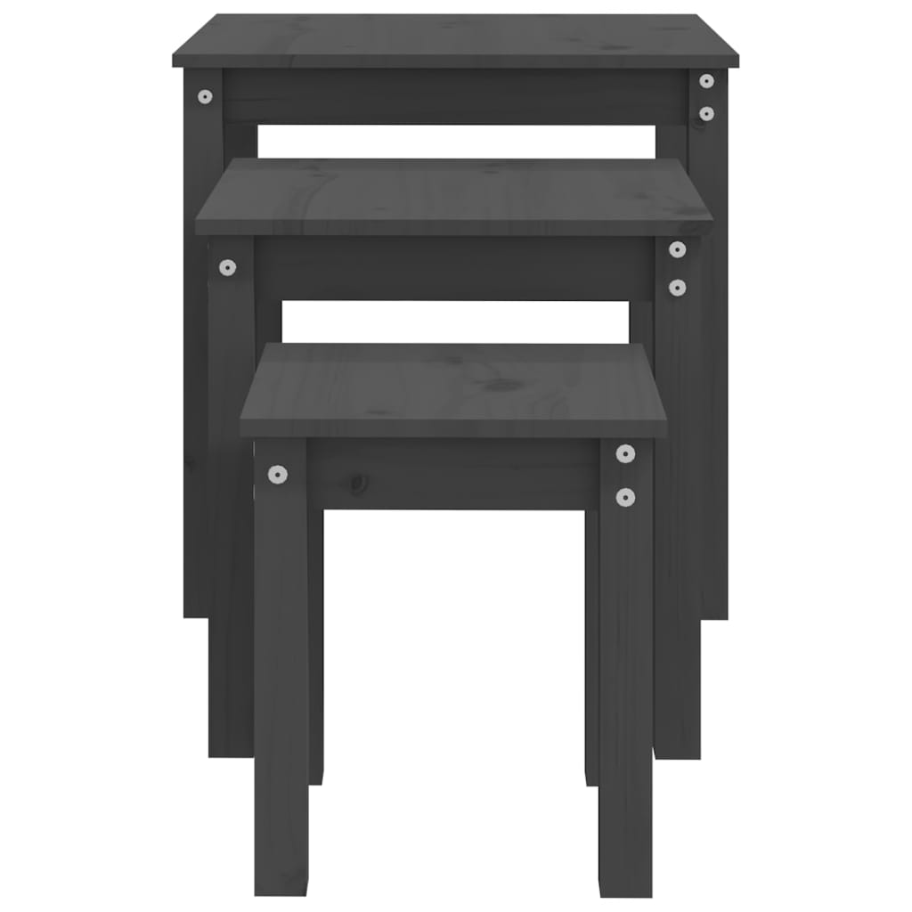 3-Piece Grey Pine Wood Nesting Tables Set