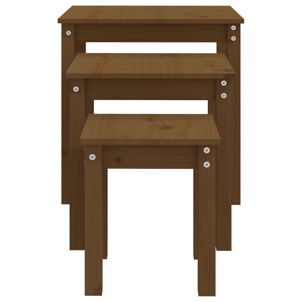 3-Piece Honey Brown Pine Wood Nesting Tables Set