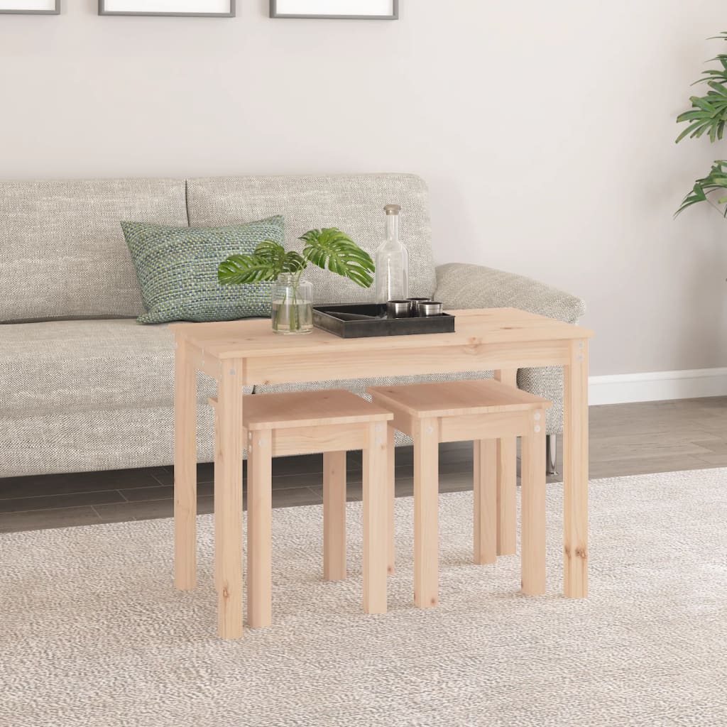 Pine Solid Wood Nesting Tables 3-Piece Set - Natural Finish