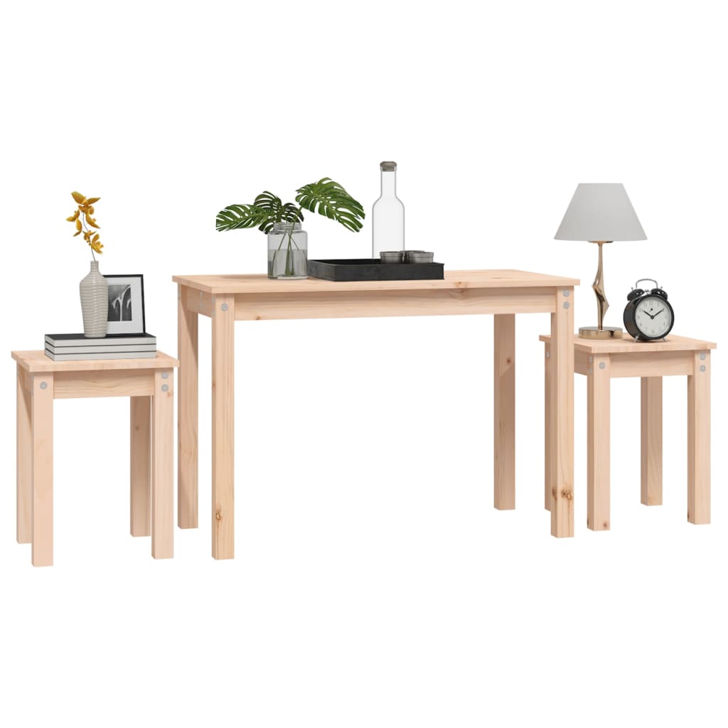 Pine Solid Wood Nesting Tables 3-Piece Set - Natural Finish