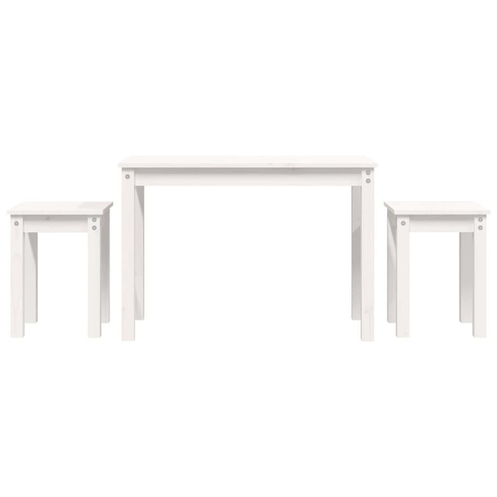 3-Piece White Solid Pine Wood Nesting Tables Set