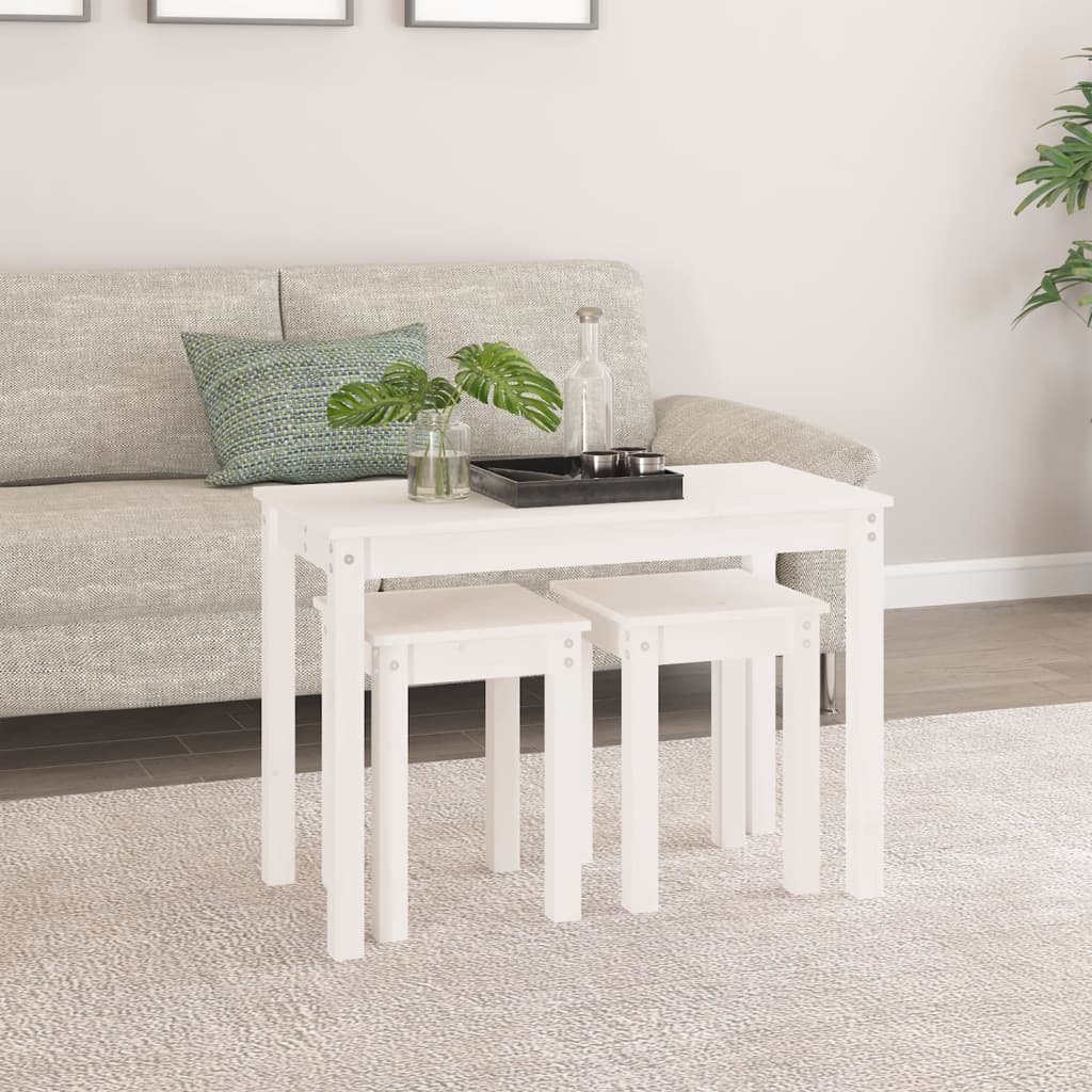 3-Piece White Solid Pine Wood Nesting Tables Set