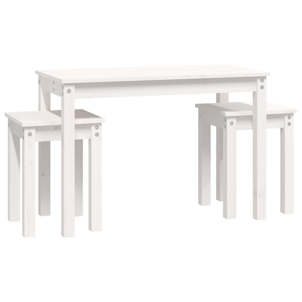 3-Piece White Solid Pine Wood Nesting Tables Set