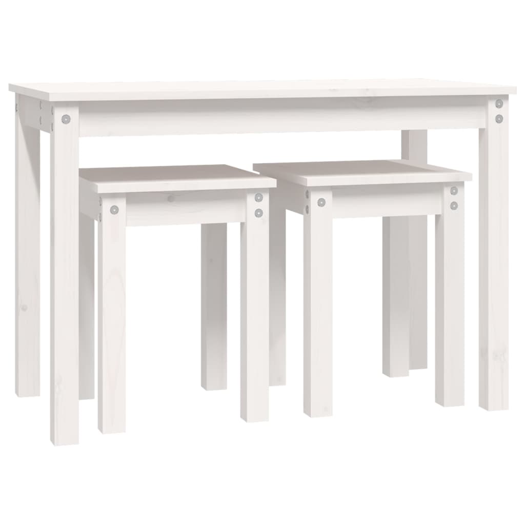 3-Piece White Solid Pine Wood Nesting Tables Set