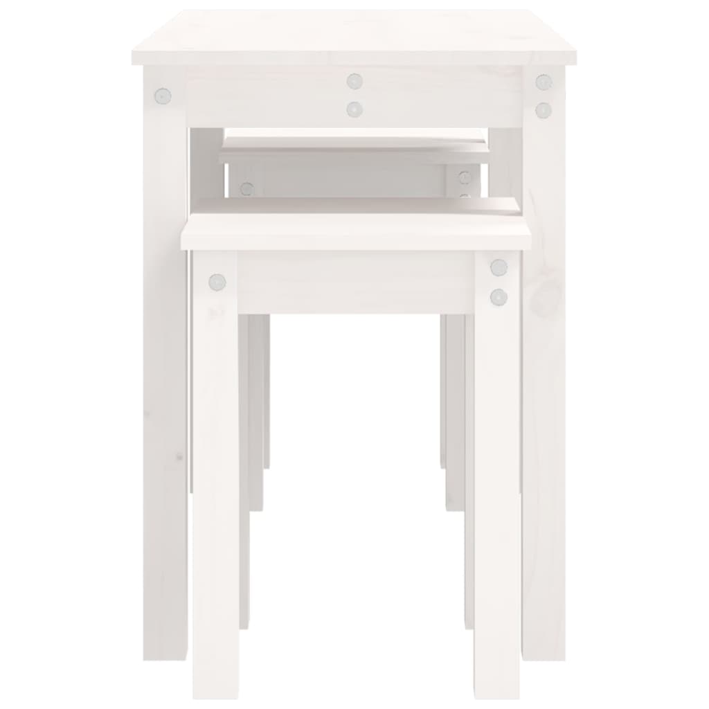 3-Piece White Solid Pine Wood Nesting Tables Set