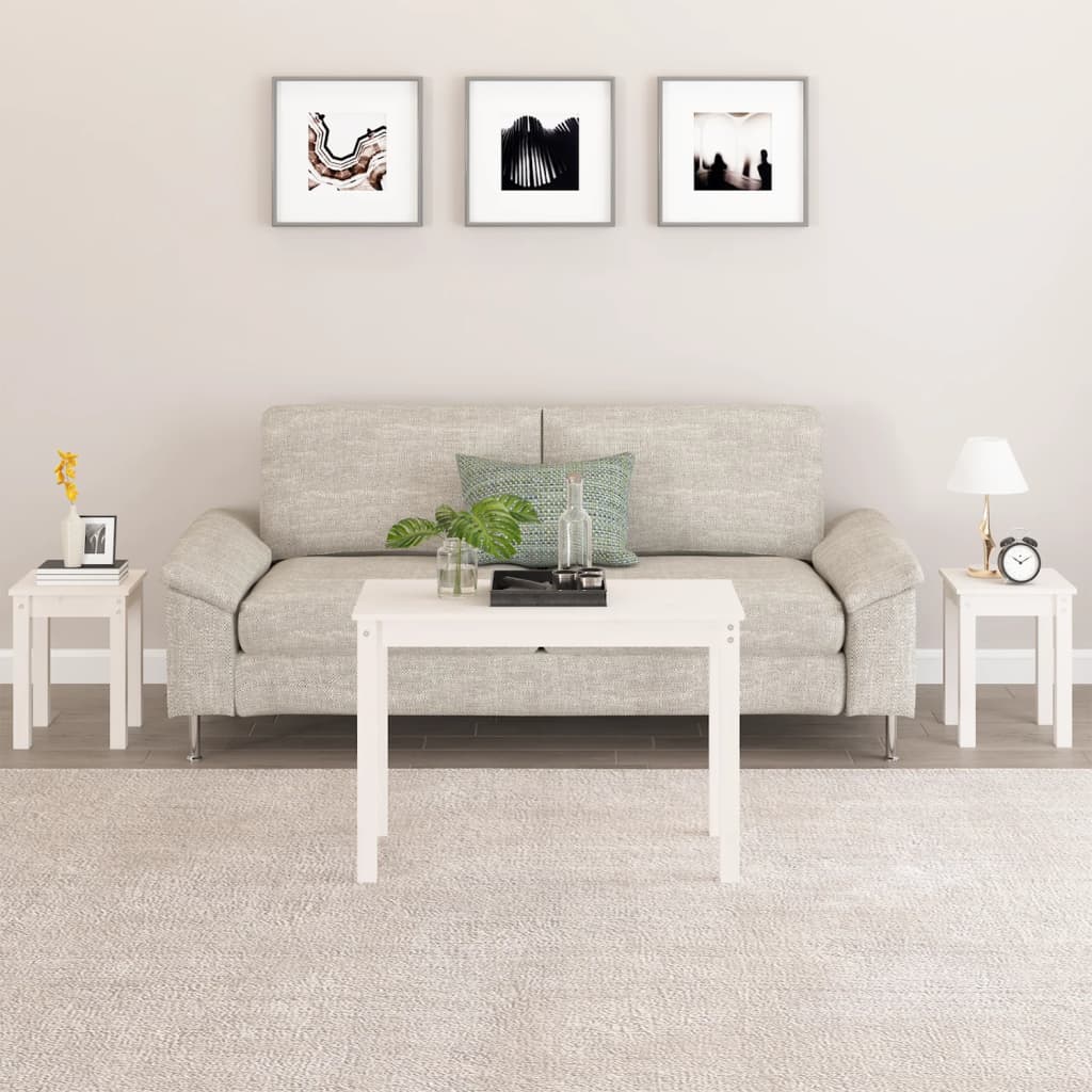 3-Piece White Solid Pine Wood Nesting Tables Set