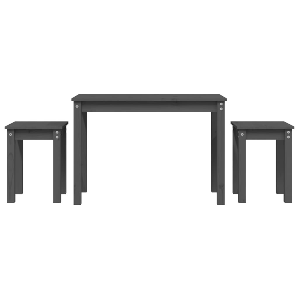 3-Piece Grey Pine Nesting Tables Set - Solid Wood Construction