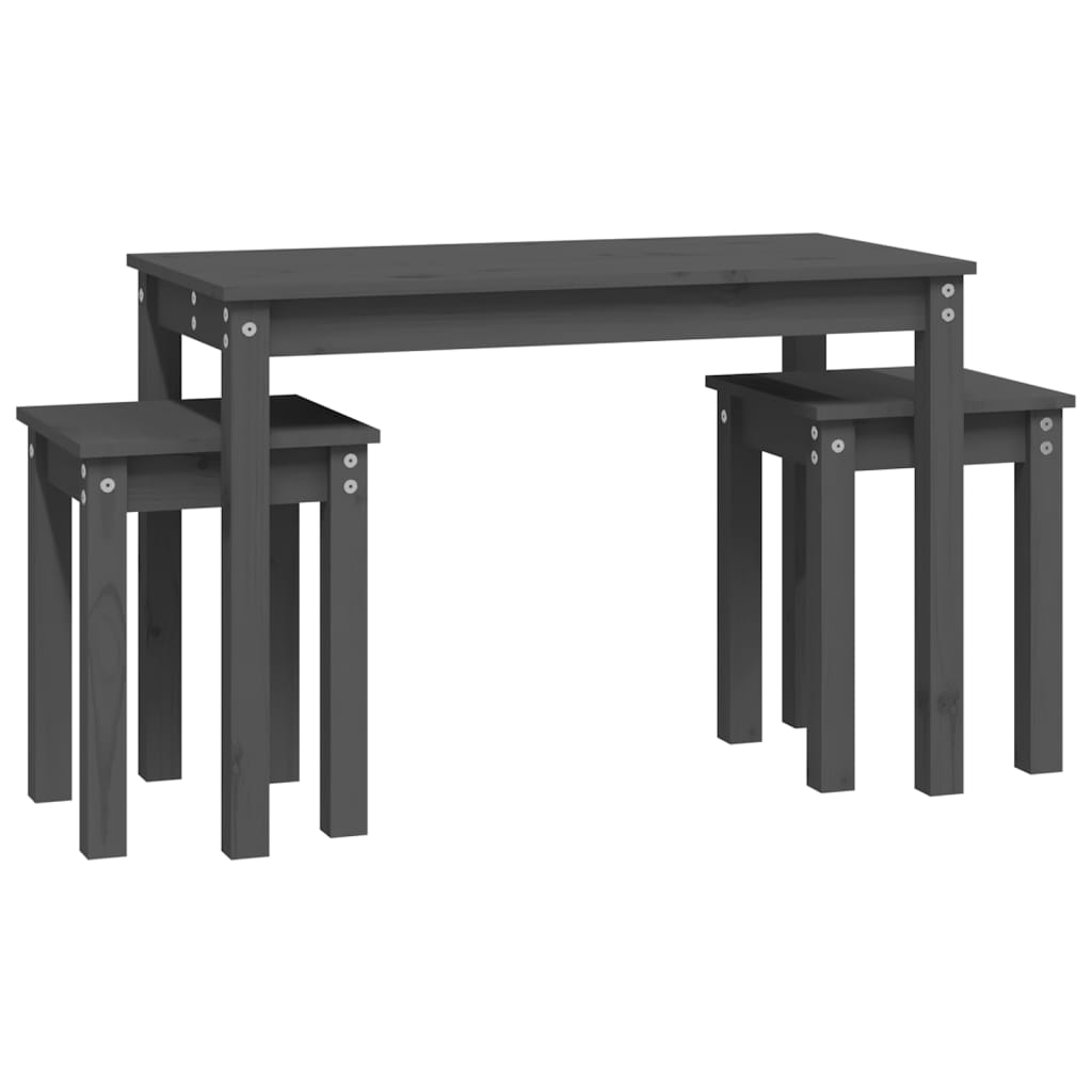 3-Piece Grey Pine Nesting Tables Set - Solid Wood Construction
