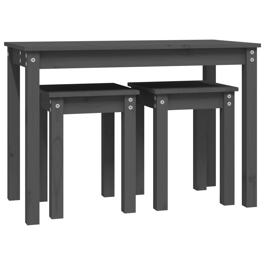 3-Piece Grey Pine Nesting Tables Set - Solid Wood Construction