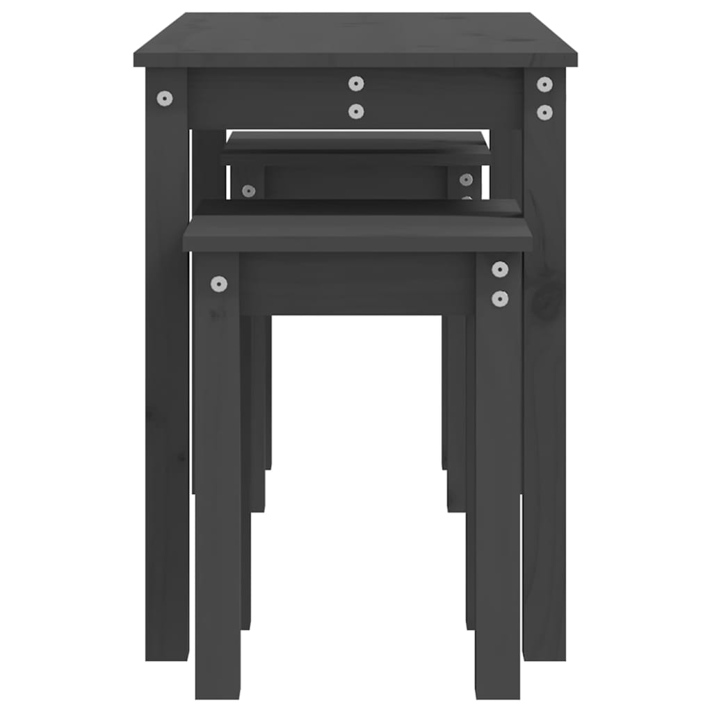 3-Piece Grey Pine Nesting Tables Set - Solid Wood Construction