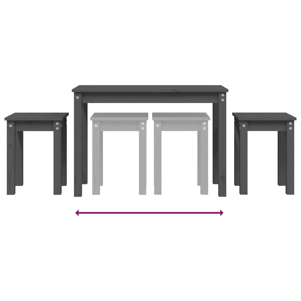 3-Piece Grey Pine Nesting Tables Set - Solid Wood Construction