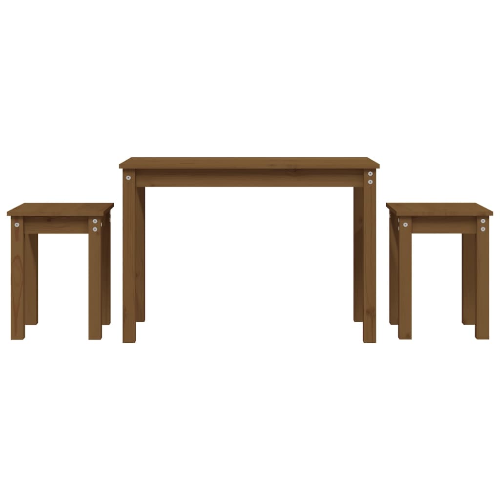 3-Piece Nesting Tables Set - Solid Pine Wood, Honey Brown