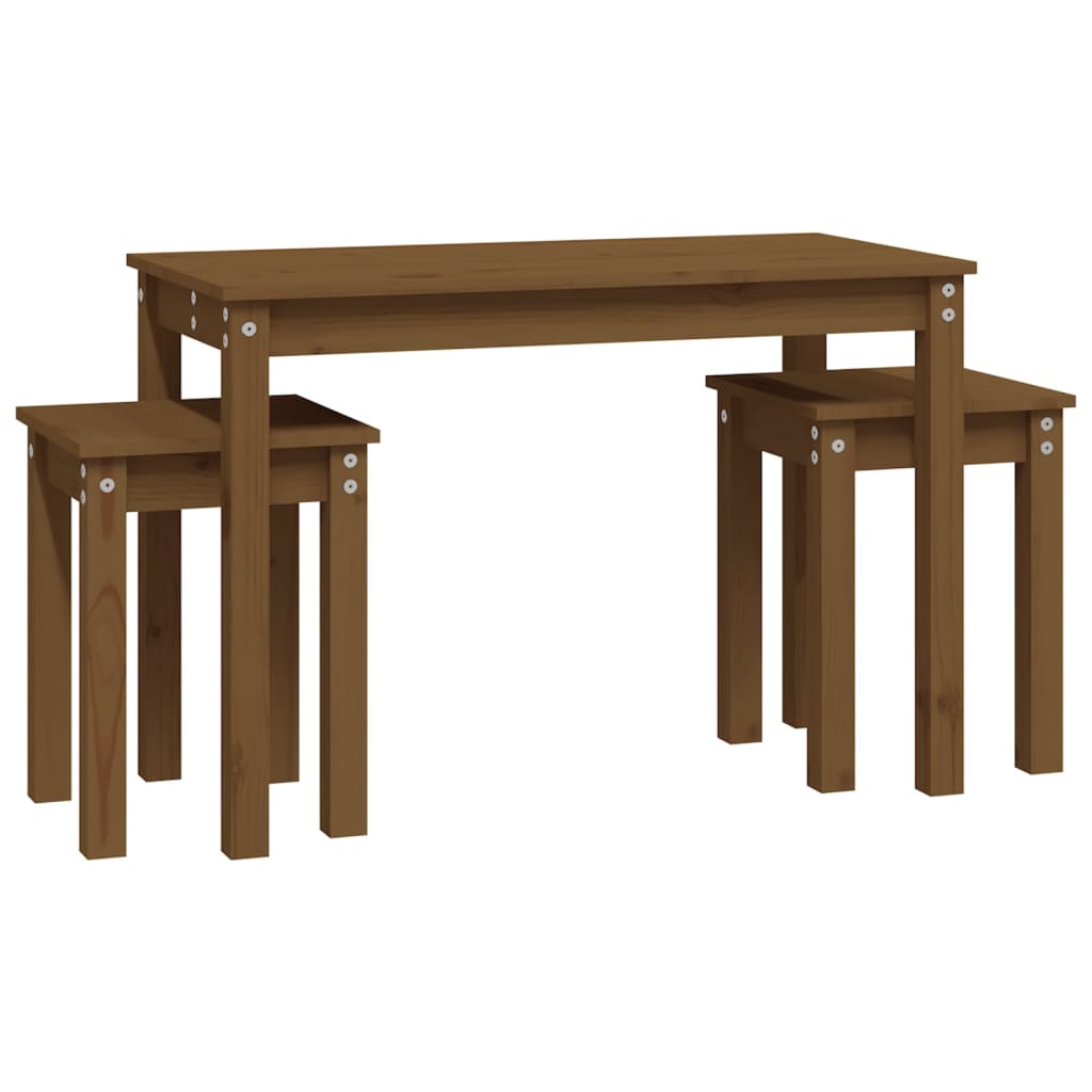 3-Piece Nesting Tables Set - Solid Pine Wood, Honey Brown