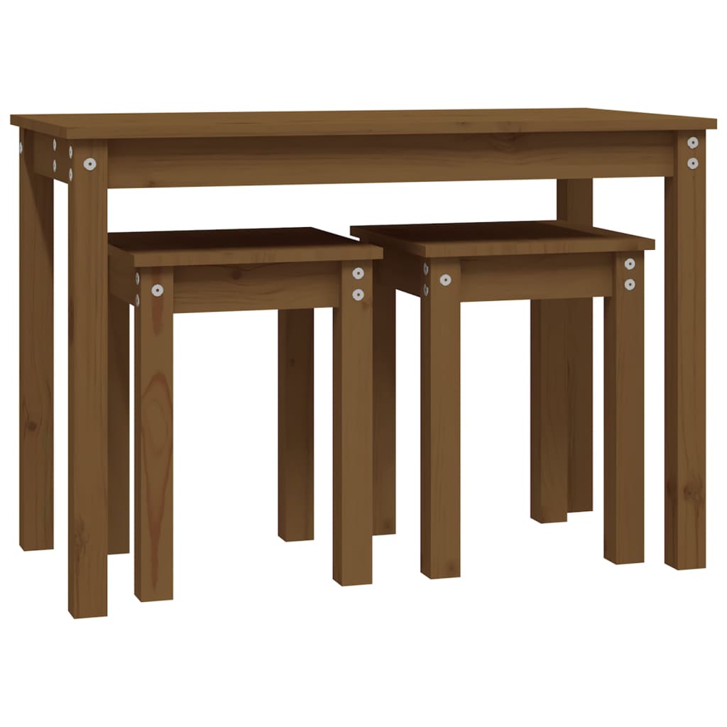 3-Piece Nesting Tables Set - Solid Pine Wood, Honey Brown