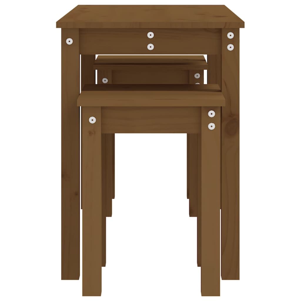 3-Piece Nesting Tables Set - Solid Pine Wood, Honey Brown