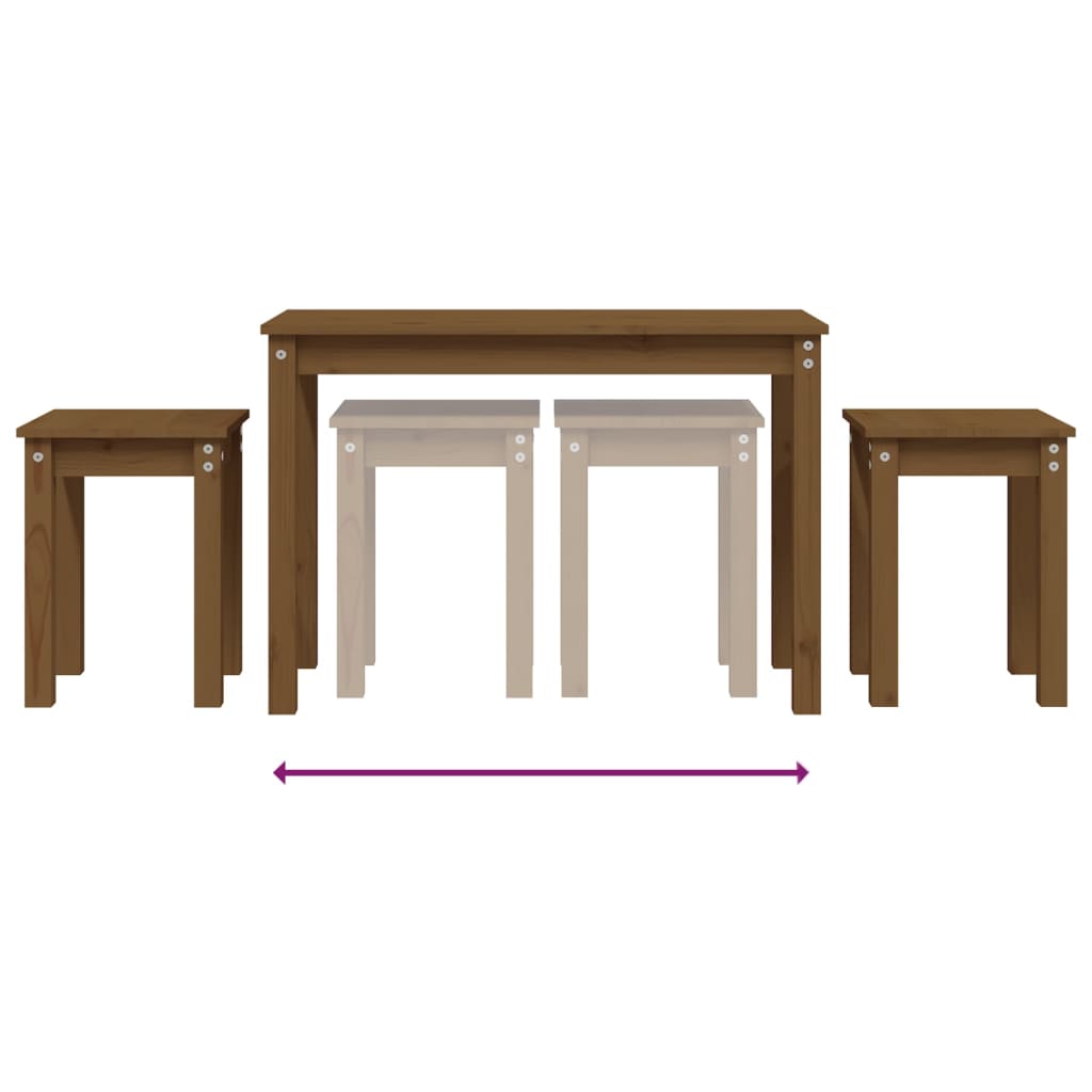 3-Piece Nesting Tables Set - Solid Pine Wood, Honey Brown