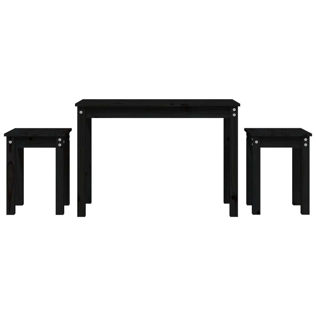 3-Piece Nesting Tables Set - Solid Pine Wood, Black