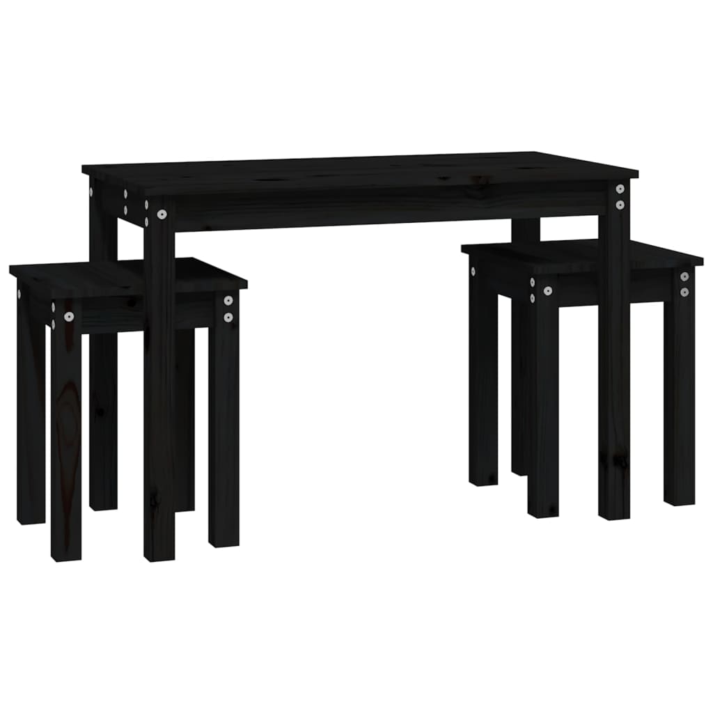 3-Piece Nesting Tables Set - Solid Pine Wood, Black