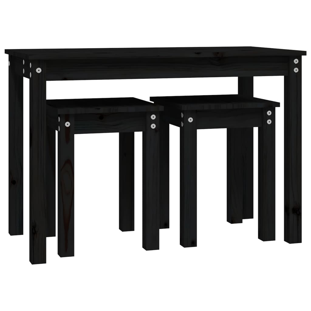 3-Piece Nesting Tables Set - Solid Pine Wood, Black