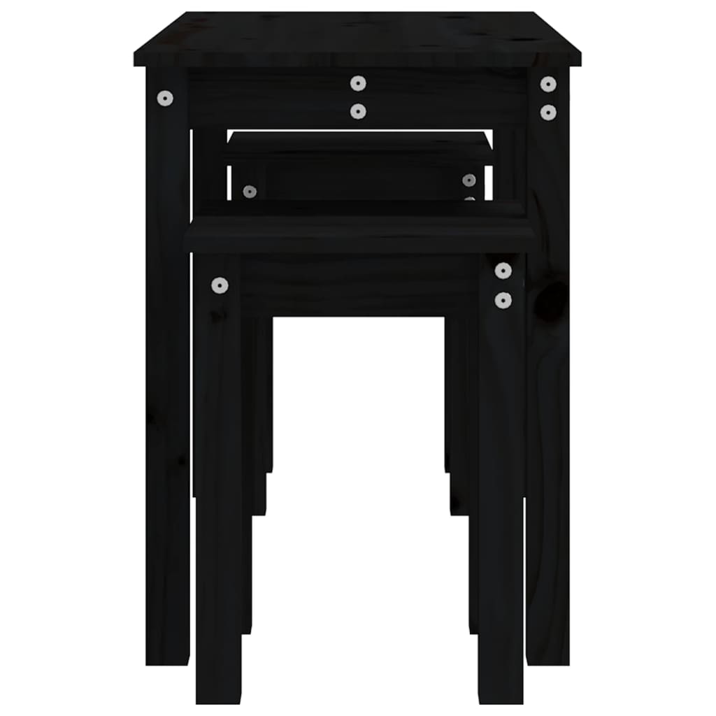 3-Piece Nesting Tables Set - Solid Pine Wood, Black