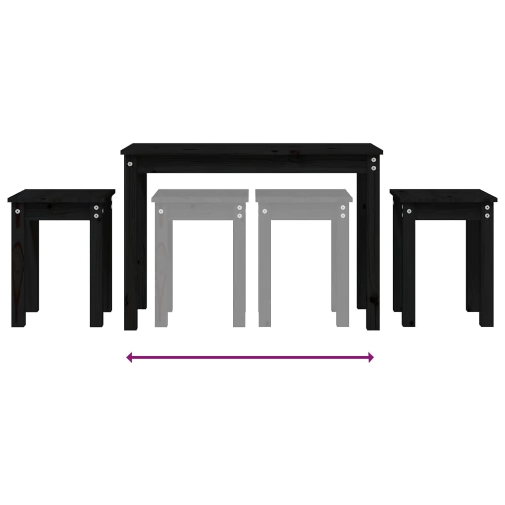 3-Piece Nesting Tables Set - Solid Pine Wood, Black