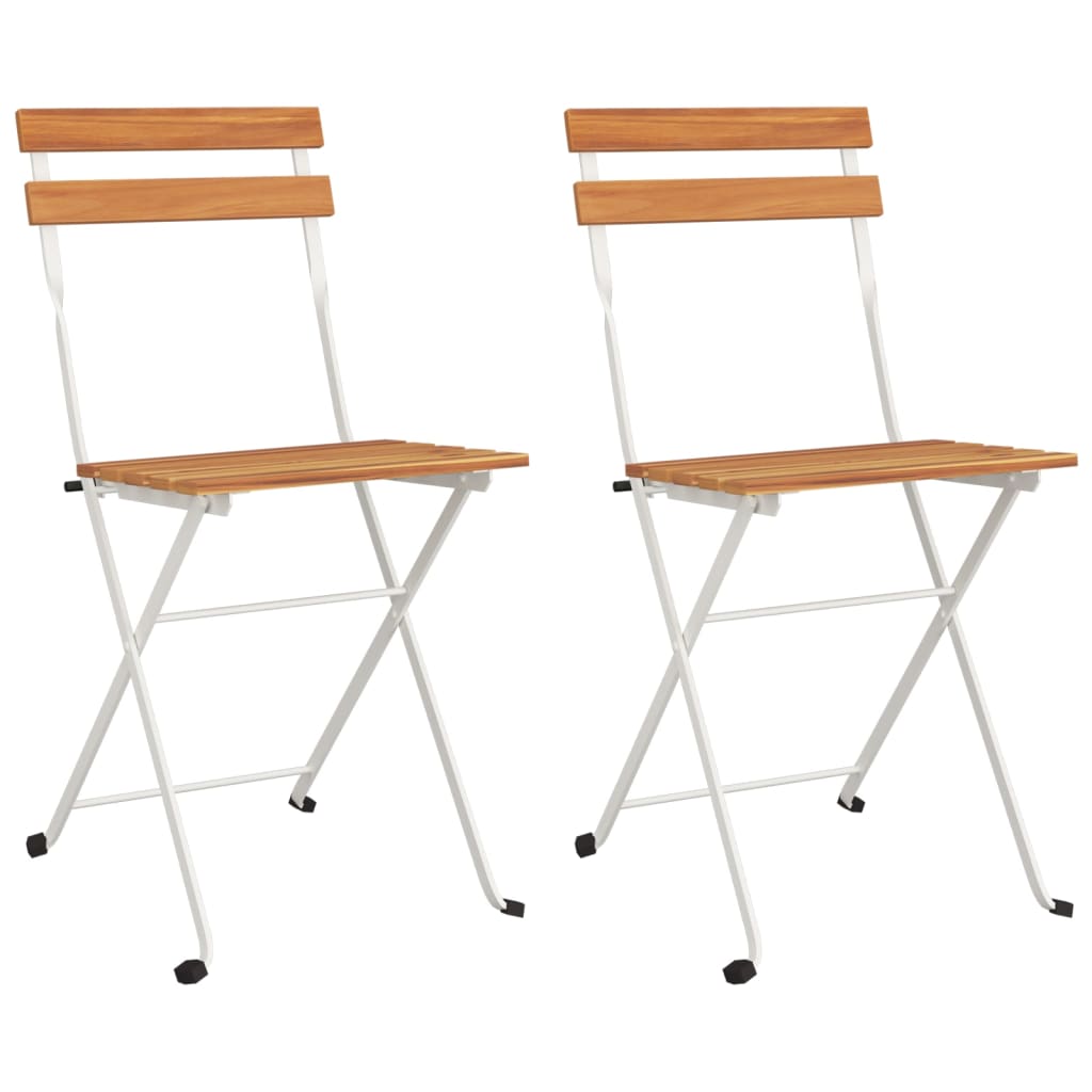2-Piece Solid Acacia Wood & Steel Folding Bistro Chairs Set