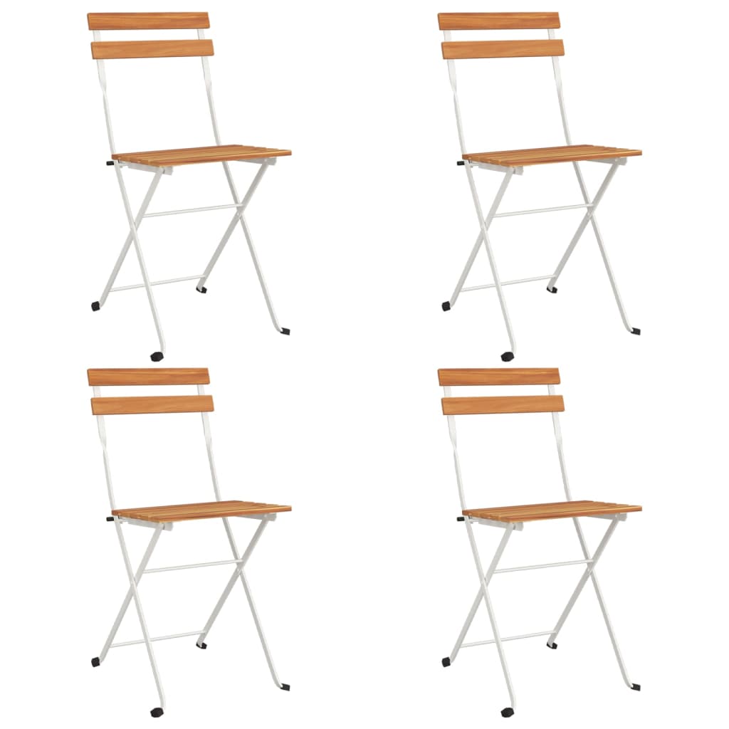 Solid Acacia & Steel Folding Bistro Chairs Set of 4 - Durable Design