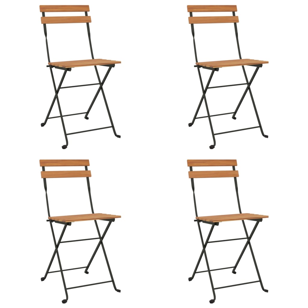 4-Piece Teak & Steel Folding Bistro Chairs Set - Solid Wood