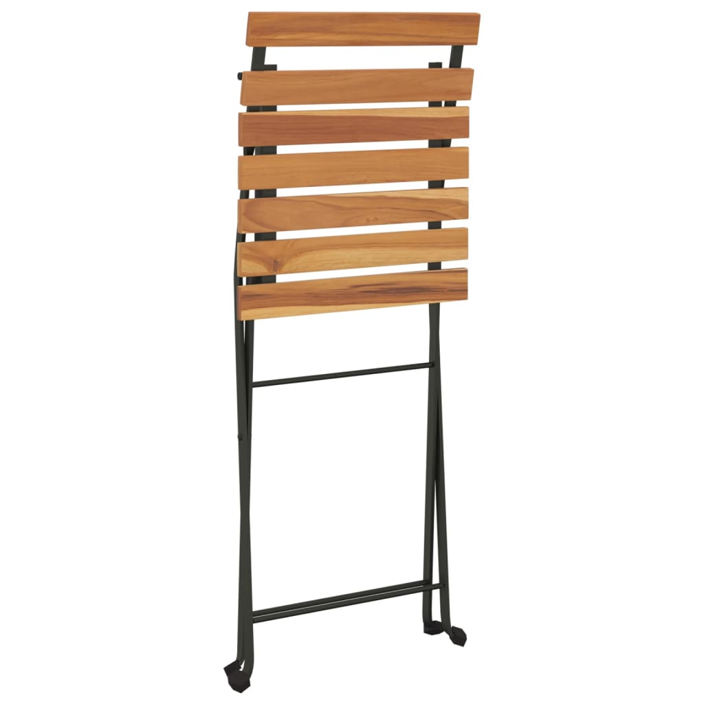 4-Piece Teak & Steel Folding Bistro Chairs Set - Solid Wood