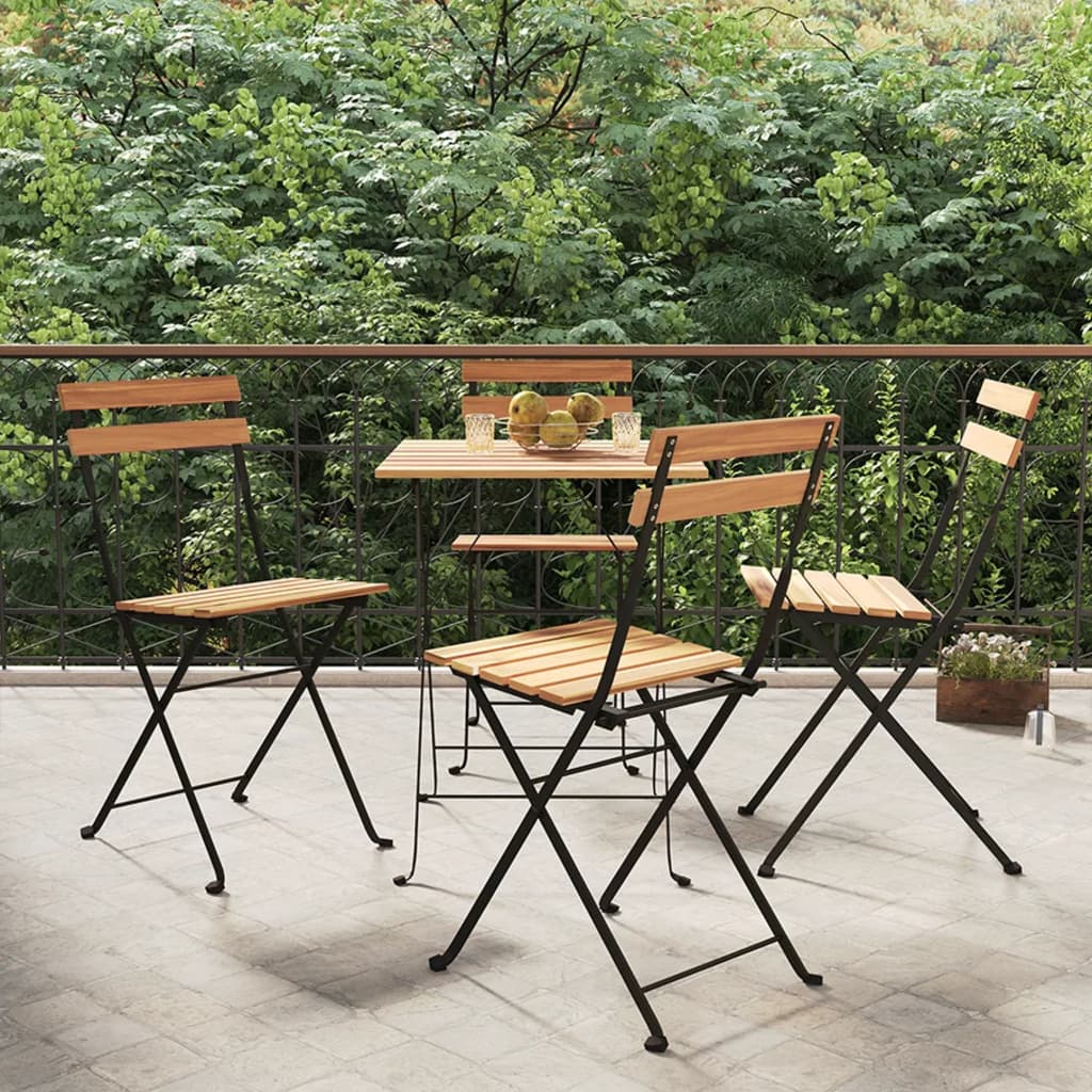 4-Piece Teak & Steel Folding Bistro Chairs Set - Solid Wood