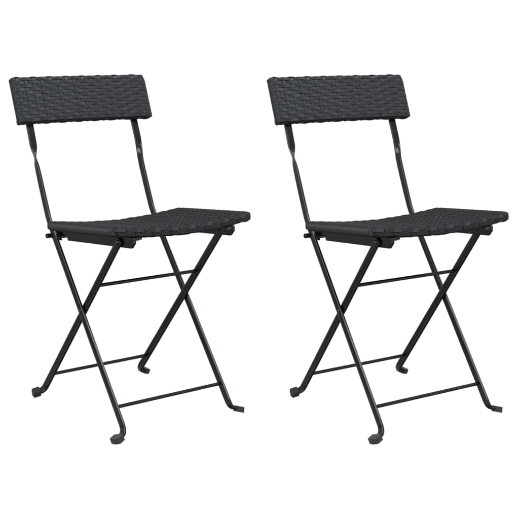 Black Poly Rattan & Steel Folding Bistro Chairs - Set of 2