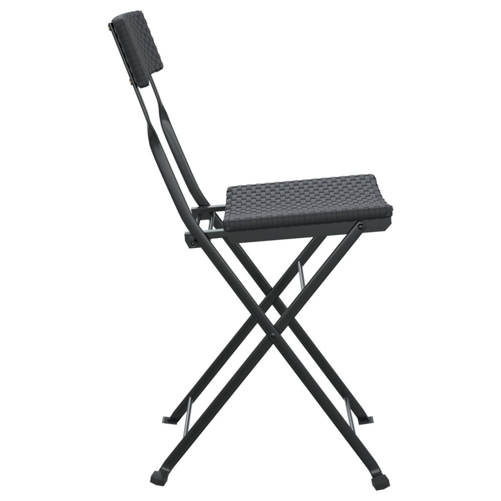 Black Poly Rattan & Steel Folding Bistro Chairs - Set of 2
