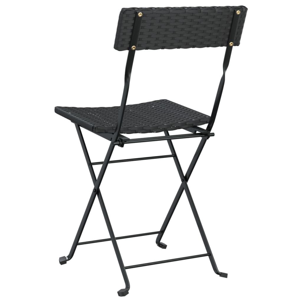 Black Poly Rattan & Steel Folding Bistro Chairs - Set of 2