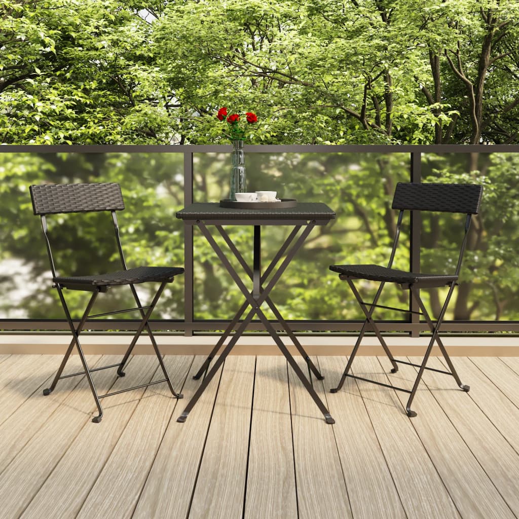 Black Poly Rattan & Steel Folding Bistro Chairs - Set of 2