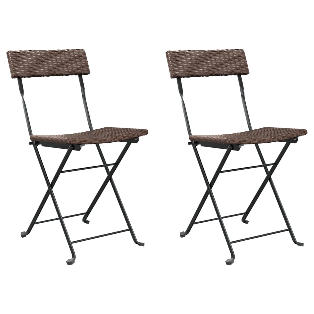 Brown Poly Rattan & Steel Folding Bistro Chairs Set of 2