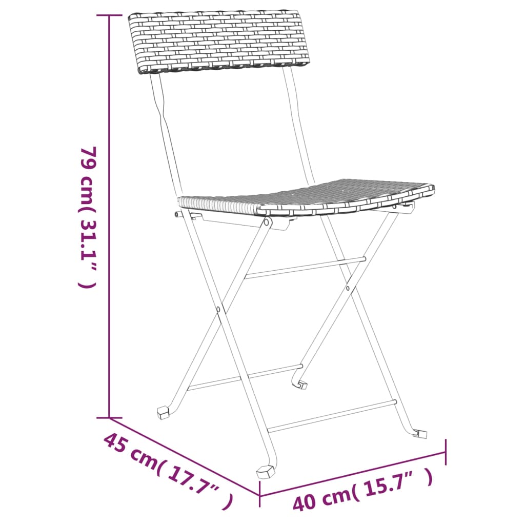 Brown Poly Rattan & Steel Folding Bistro Chairs Set of 2
