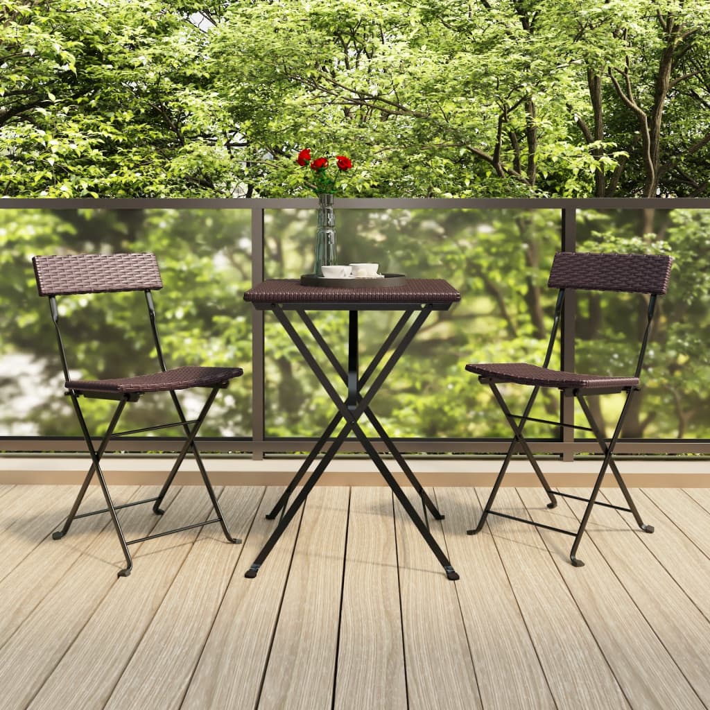 Brown Poly Rattan & Steel Folding Bistro Chairs Set of 2