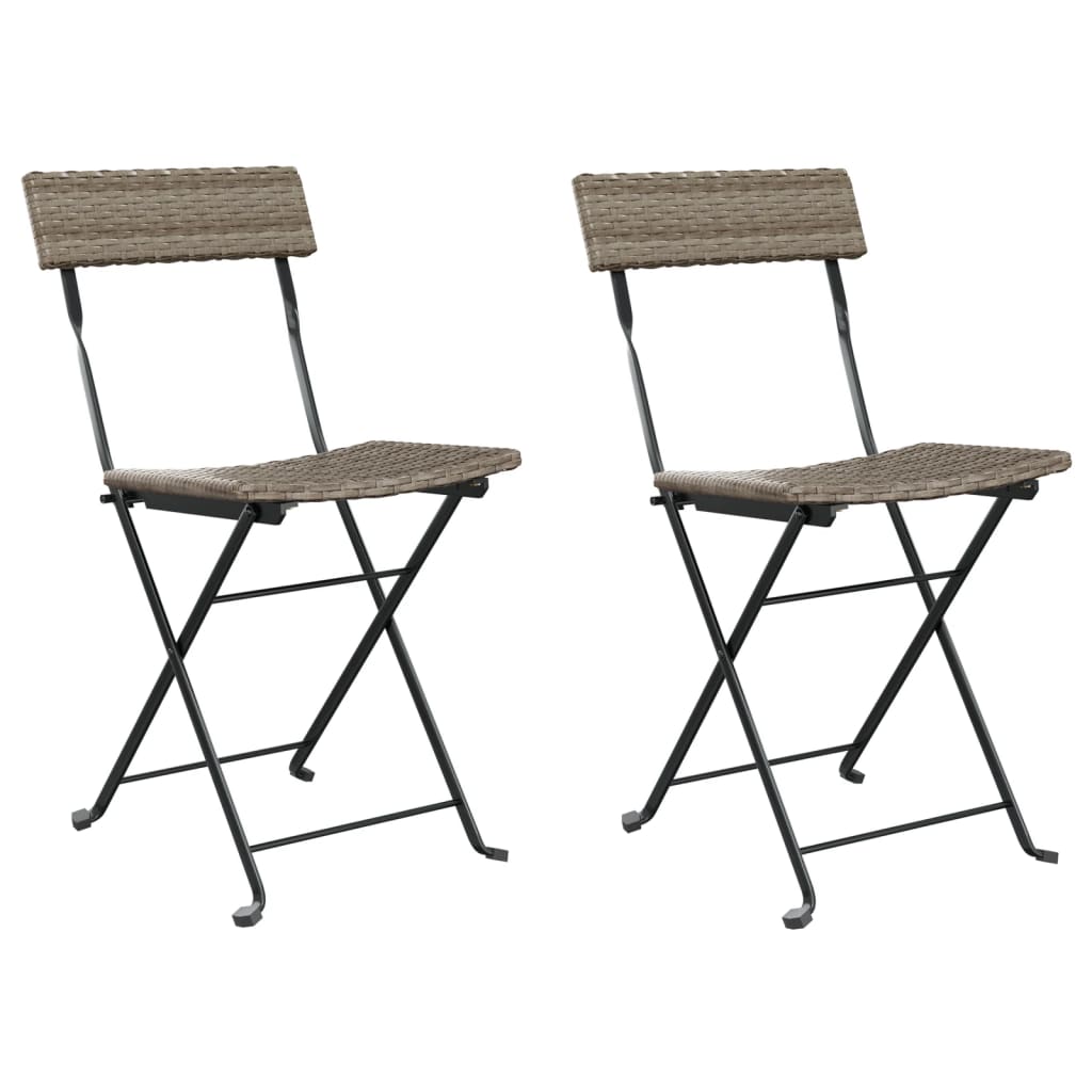 Grey Poly Rattan & Steel Folding Bistro Chairs - Set of 2