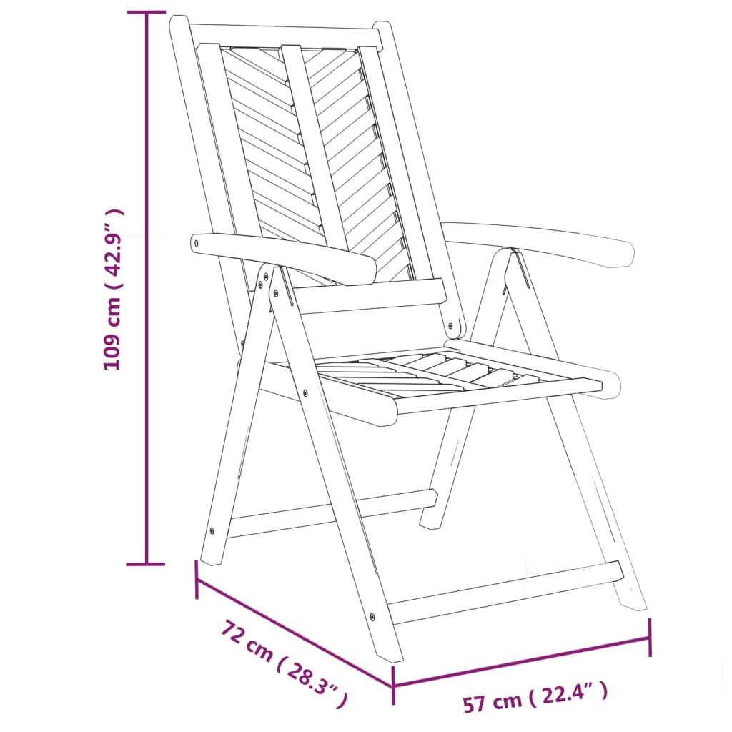 Premium Solid Wood Acacia Reclining Garden Chairs - Set of 3