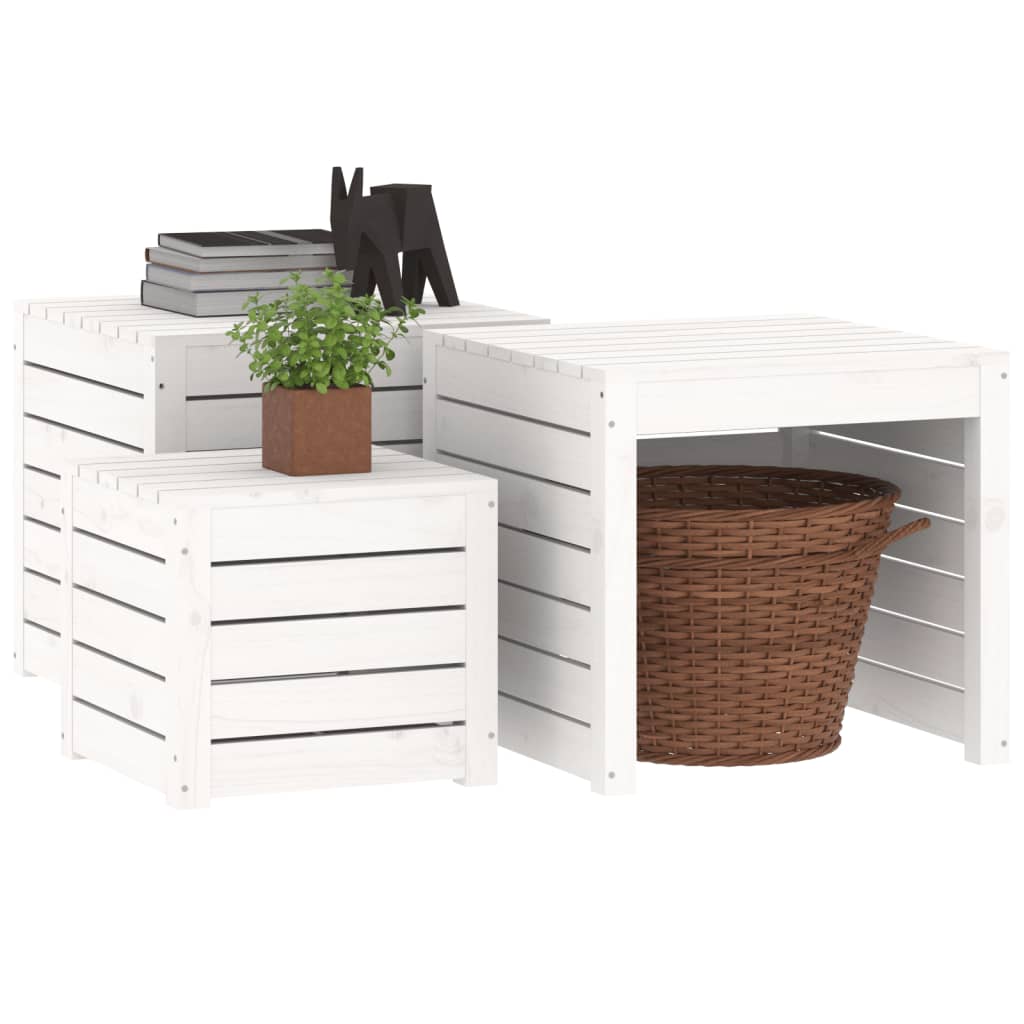 3-Piece White Solid Wood Pine Garden Box Set
