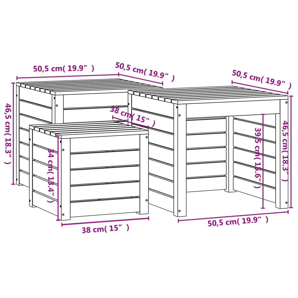 3-Piece White Solid Wood Pine Garden Box Set