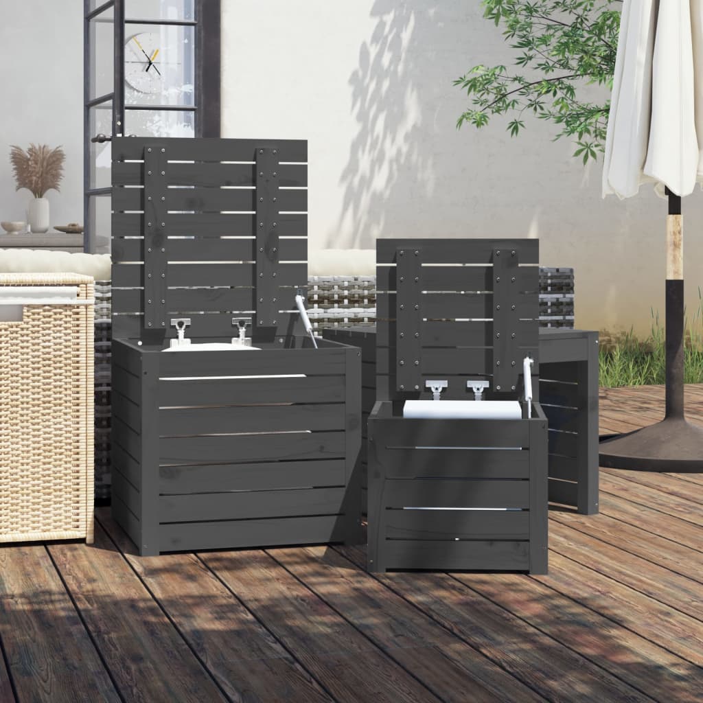 3 Piece Garden Box Set in Grey Solid Pine Wood
