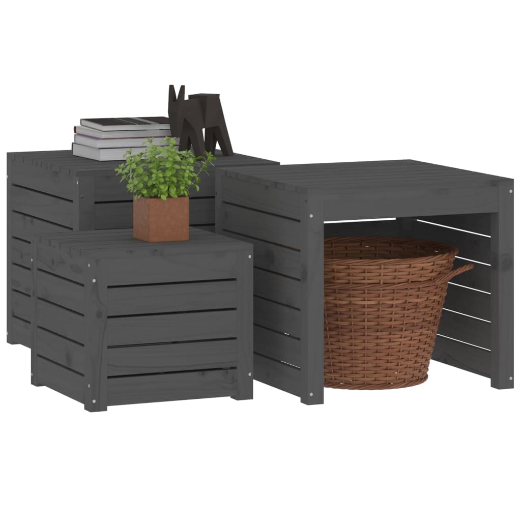 3 Piece Garden Box Set in Grey Solid Pine Wood