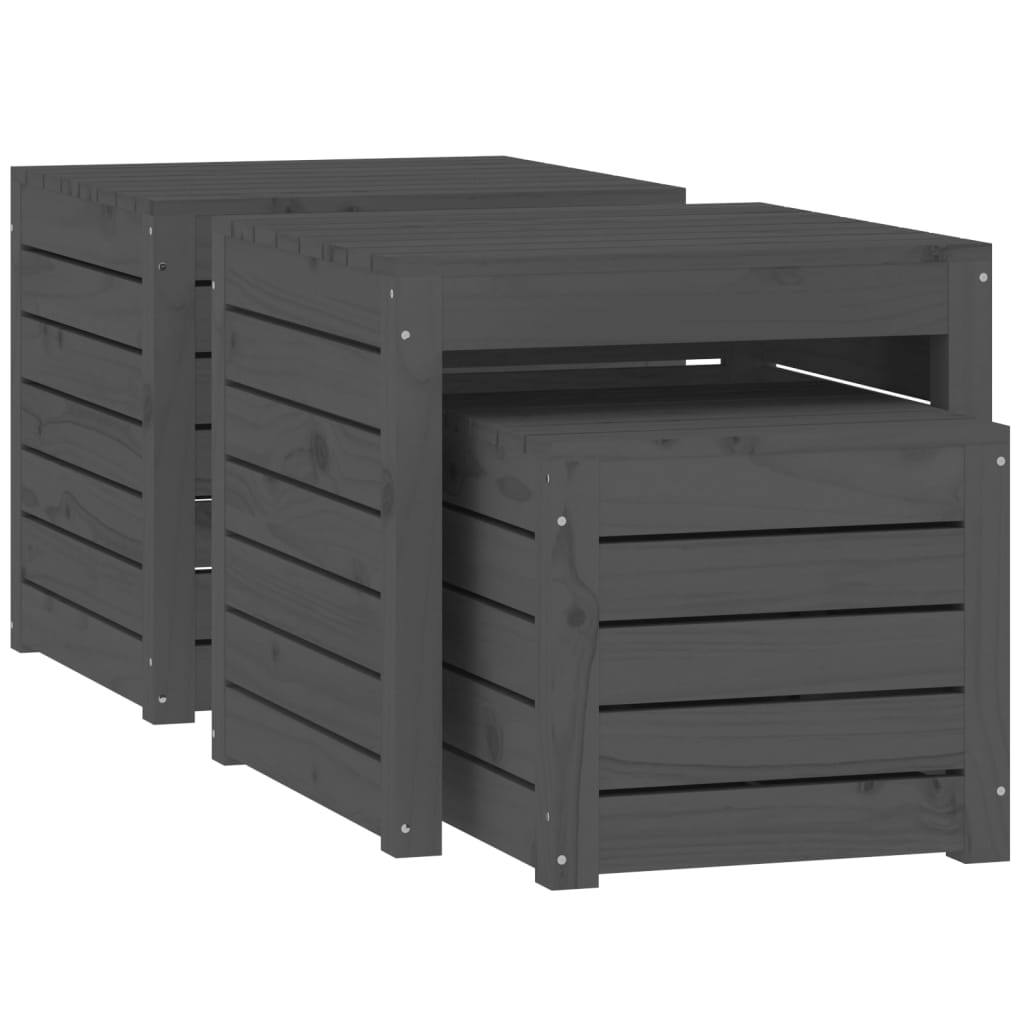 3 Piece Garden Box Set in Grey Solid Pine Wood
