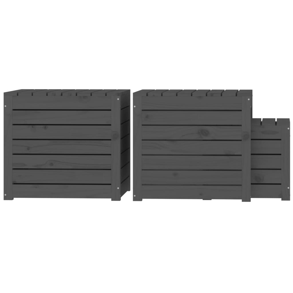 3 Piece Garden Box Set in Grey Solid Pine Wood
