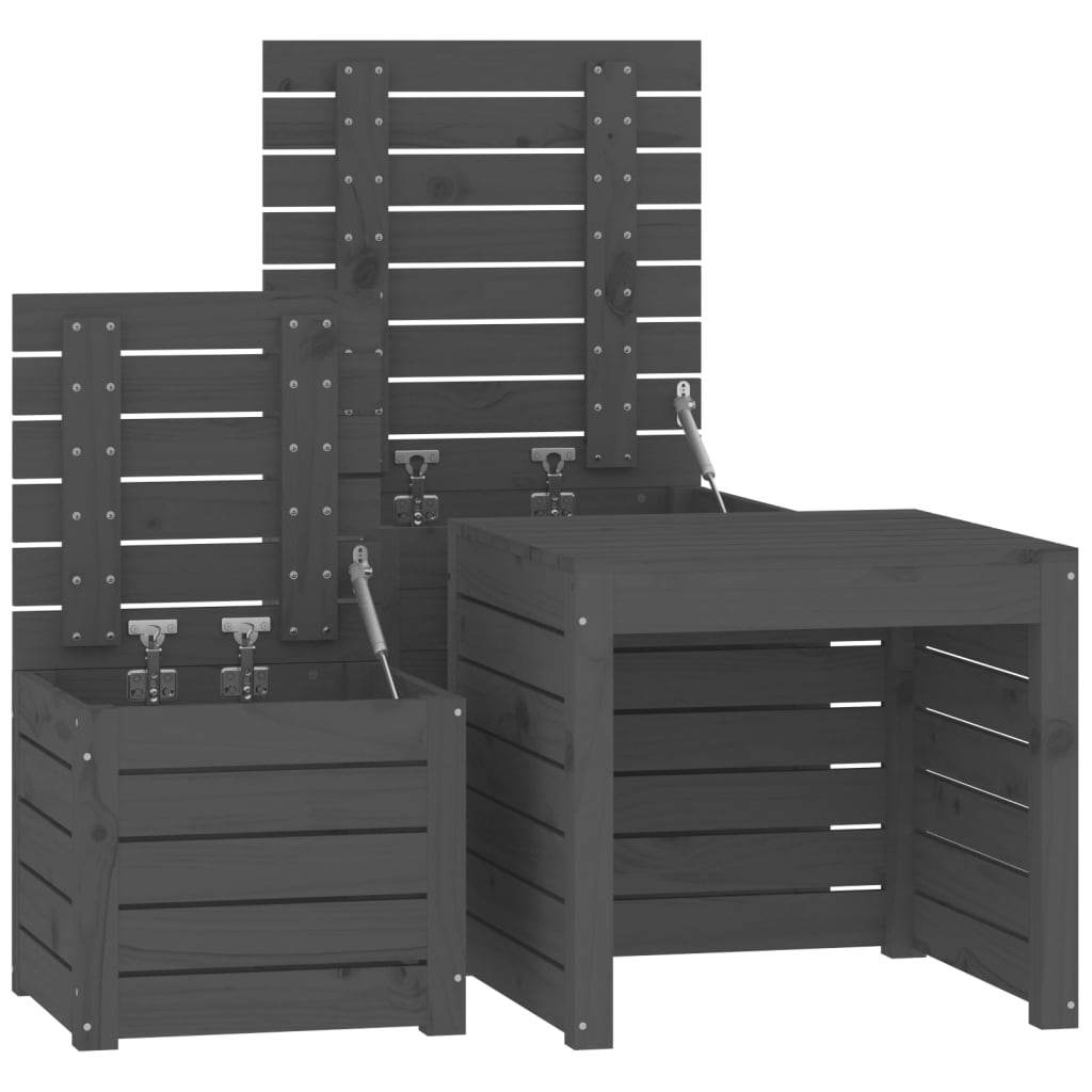 3 Piece Garden Box Set in Grey Solid Pine Wood