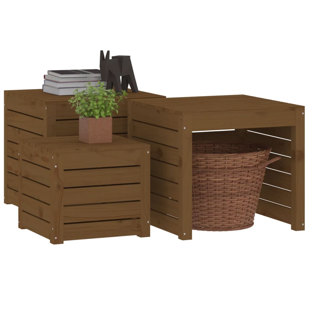 3-Piece Honey Brown Pine Garden Box Set - Solid Wood Planters