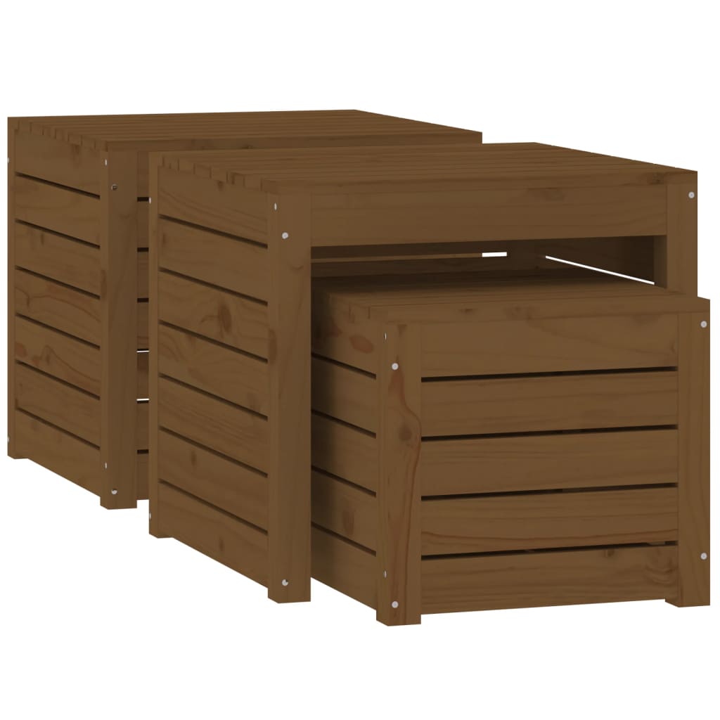 3-Piece Honey Brown Pine Garden Box Set - Solid Wood Planters